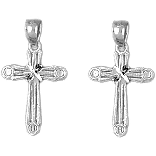 Sterling Silver 23mm Budded Cross Earrings