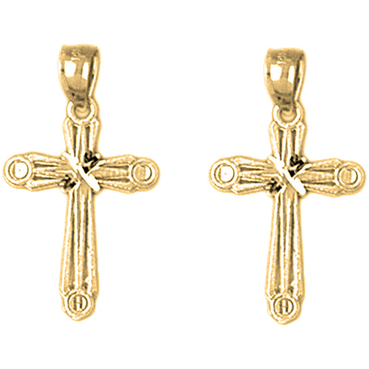 14K or 18K Gold 23mm Budded Cross Earrings