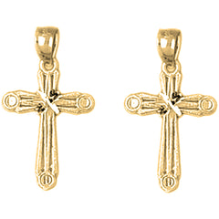 Yellow Gold-plated Silver 23mm Budded Cross Earrings