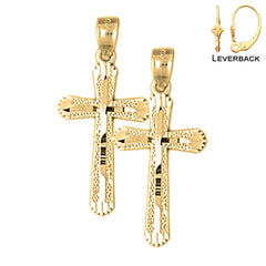Pendientes de cruz con brotes de plata de ley de 26 mm (chapados en oro blanco o amarillo)