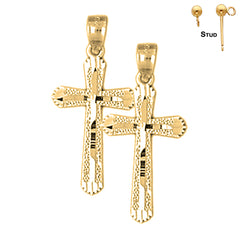 Pendientes de cruz con brotes de plata de ley de 26 mm (chapados en oro blanco o amarillo)