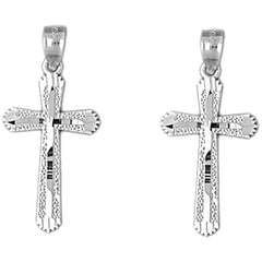 Sterling Silver 26mm Budded Cross Earrings