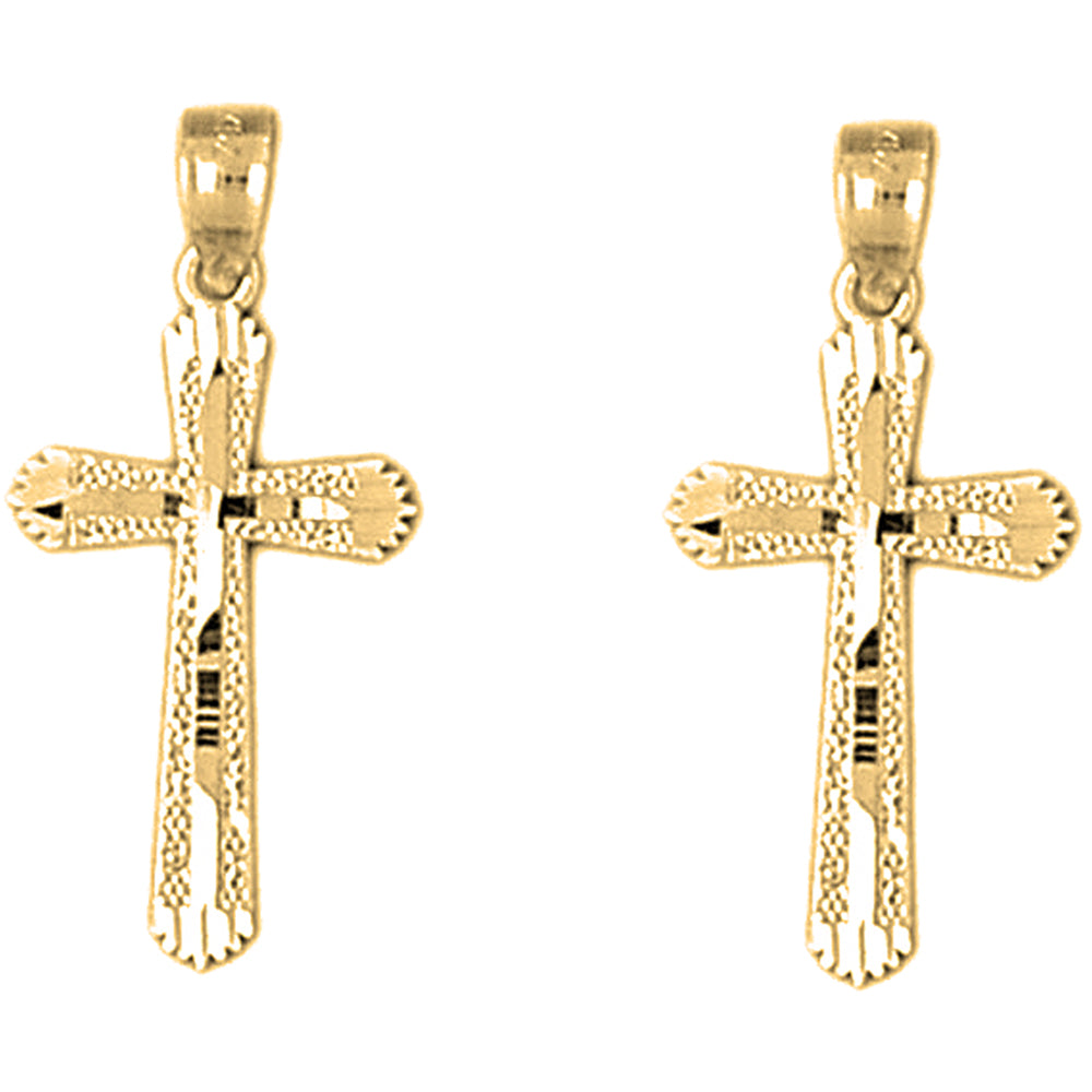 Yellow Gold-plated Silver 26mm Budded Cross Earrings