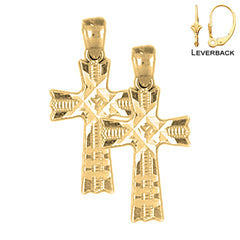 Sterling Silver 22mm Cross Earrings (White or Yellow Gold Plated)