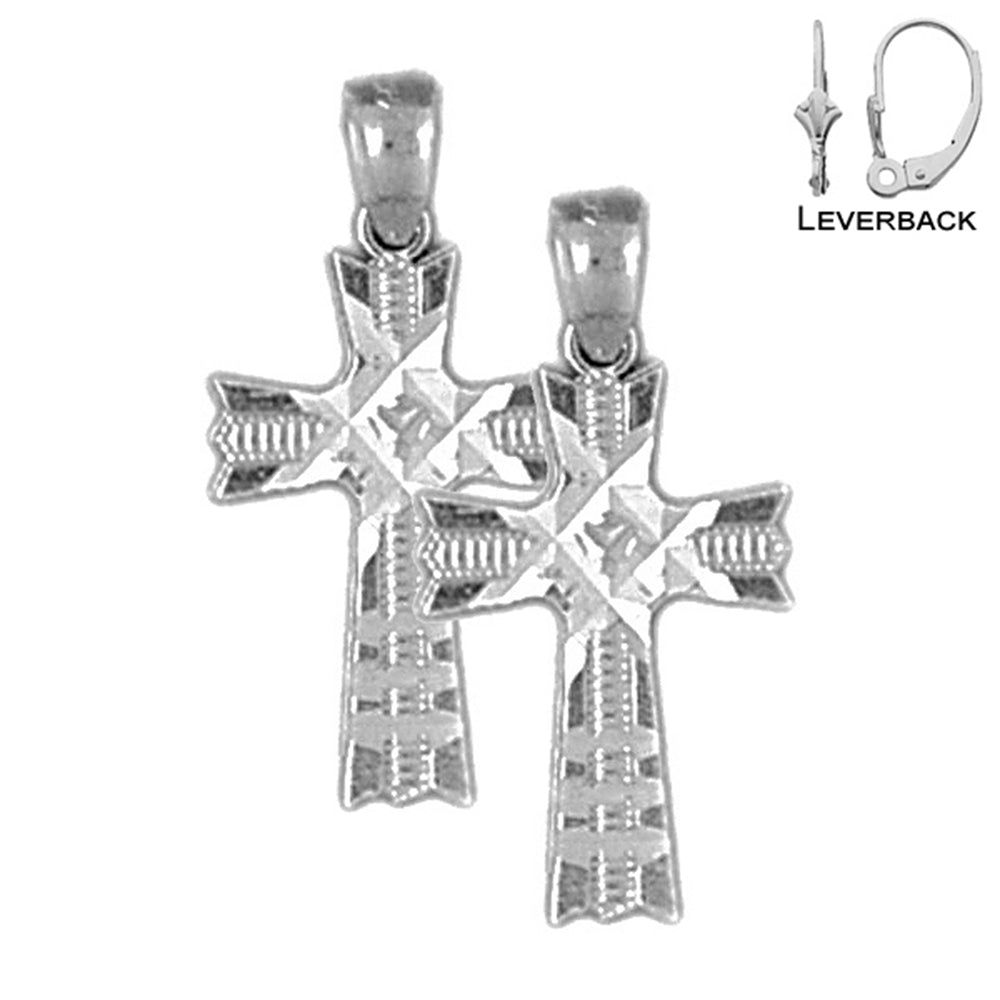 Sterling Silver 22mm Cross Earrings (White or Yellow Gold Plated)