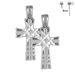 Sterling Silver 22mm Cross Earrings (White or Yellow Gold Plated)
