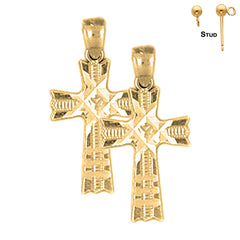Sterling Silver 22mm Cross Earrings (White or Yellow Gold Plated)