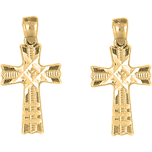 Yellow Gold-plated Silver 22mm Cross Earrings