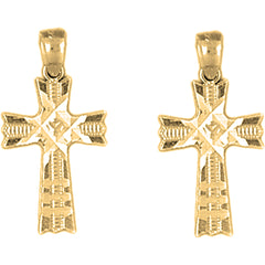 Yellow Gold-plated Silver 22mm Cross Earrings