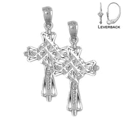 Sterling Silver 26mm Cross Earrings (White or Yellow Gold Plated)