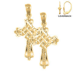 Sterling Silver 26mm Cross Earrings (White or Yellow Gold Plated)