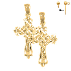 Sterling Silver 26mm Cross Earrings (White or Yellow Gold Plated)