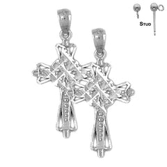 Sterling Silver 26mm Cross Earrings (White or Yellow Gold Plated)