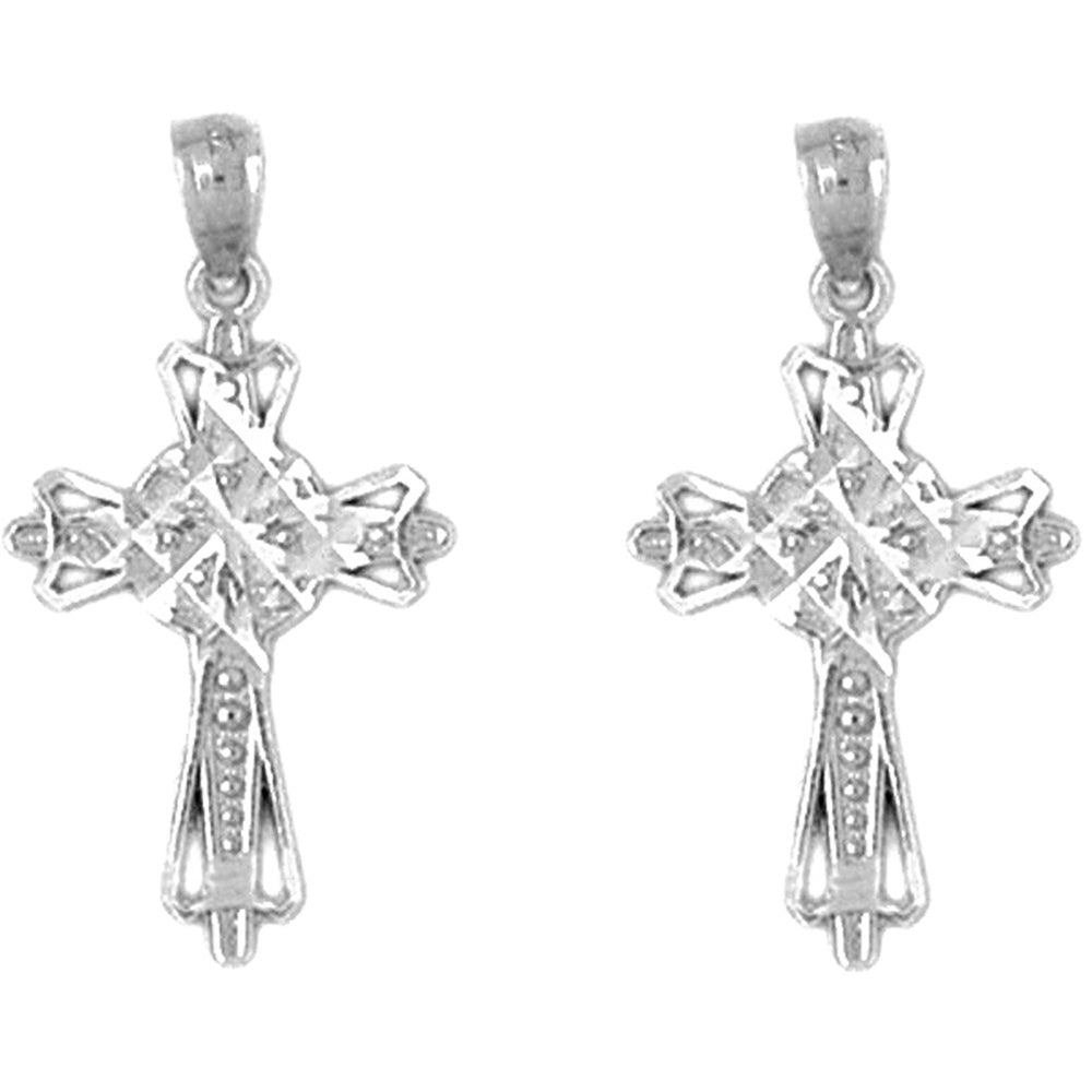 Sterling Silver 26mm Cross Earrings