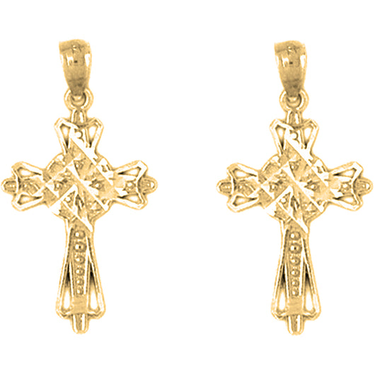 Yellow Gold-plated Silver 26mm Cross Earrings