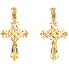 Yellow Gold-plated Silver 26mm Cross Earrings