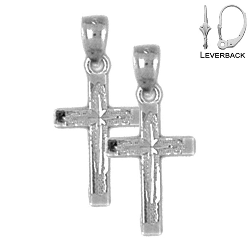 Sterling Silver 20mm Latin Cross Earrings (White or Yellow Gold Plated)