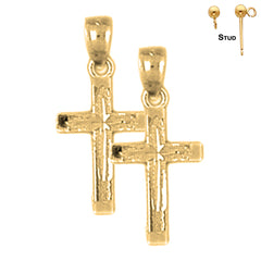 Sterling Silver 20mm Latin Cross Earrings (White or Yellow Gold Plated)