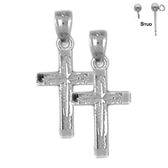 Pendientes de cruz latina de plata de ley de 20 mm (chapados en oro blanco o amarillo)