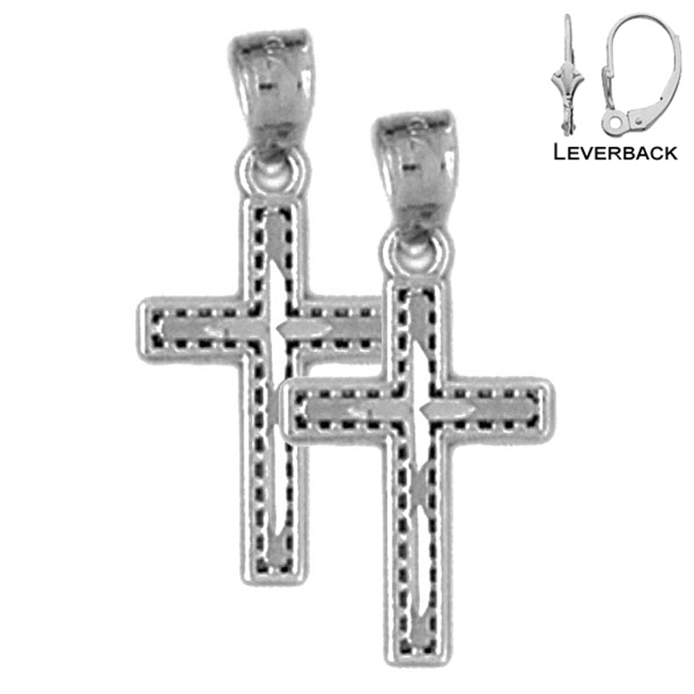 Sterling Silver 22mm Latin Cross Earrings (White or Yellow Gold Plated)