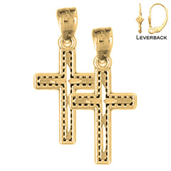 Pendientes de plata de ley con cruz latina de 22 mm (chapados en oro blanco o amarillo)
