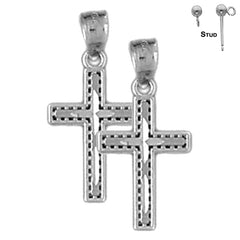 Sterling Silver 22mm Latin Cross Earrings (White or Yellow Gold Plated)