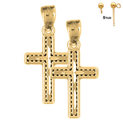 Pendientes de plata de ley con cruz latina de 22 mm (chapados en oro blanco o amarillo)
