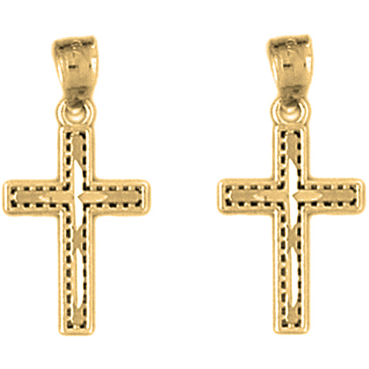 Yellow Gold-plated Silver 22mm Latin Cross Earrings