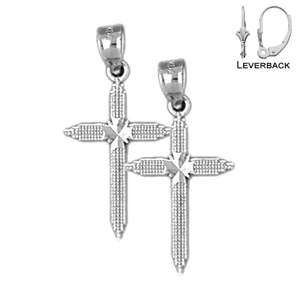 Pendientes de cruz latina de plata de ley de 24 mm (chapados en oro blanco o amarillo)