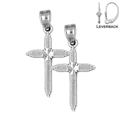 Pendientes de cruz latina de plata de ley de 24 mm (chapados en oro blanco o amarillo)