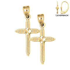 Sterling Silver 24mm Latin Cross Earrings (White or Yellow Gold Plated)