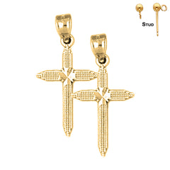 Sterling Silver 24mm Latin Cross Earrings (White or Yellow Gold Plated)