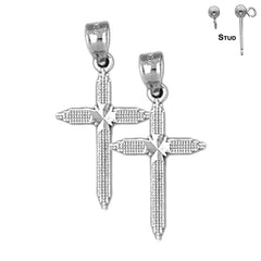 Pendientes de cruz latina de plata de ley de 24 mm (chapados en oro blanco o amarillo)