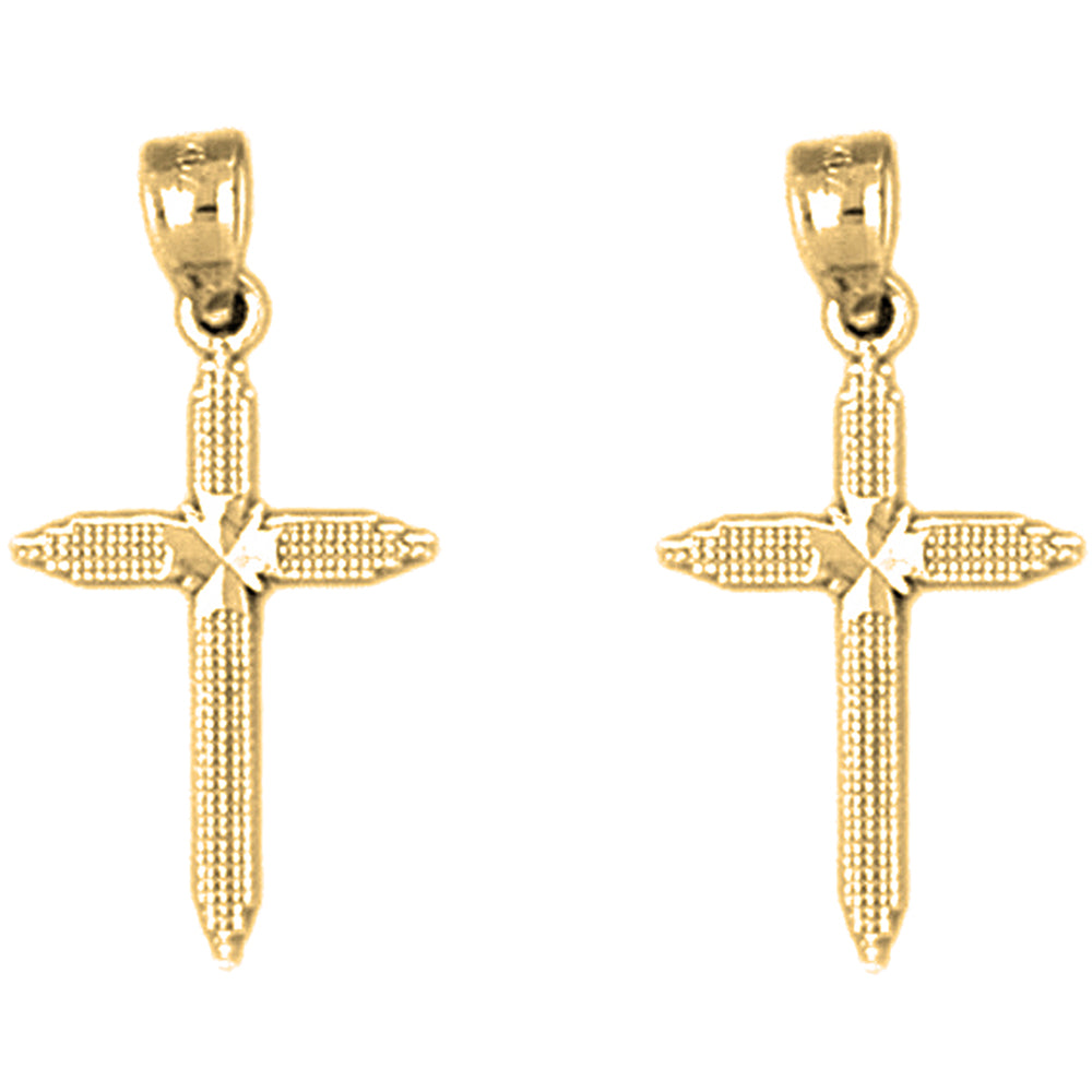 Yellow Gold-plated Silver 24mm Latin Cross Earrings