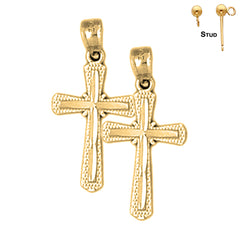 Sterling Silver 20mm Budded Cross Earrings (White or Yellow Gold Plated)