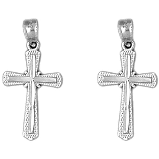 Sterling Silver 20mm Budded Cross Earrings