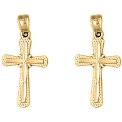 14K or 18K Gold 20mm Budded Cross Earrings