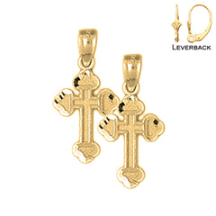 Sterling Silver 23mm Budded Cross Earrings (White or Yellow Gold Plated)