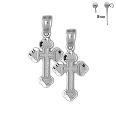 Pendientes de cruz con brotes de plata de ley de 23 mm (chapados en oro blanco o amarillo)