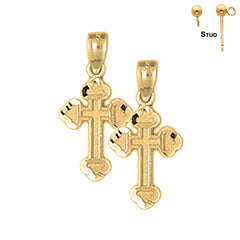 Sterling Silver 23mm Budded Cross Earrings (White or Yellow Gold Plated)