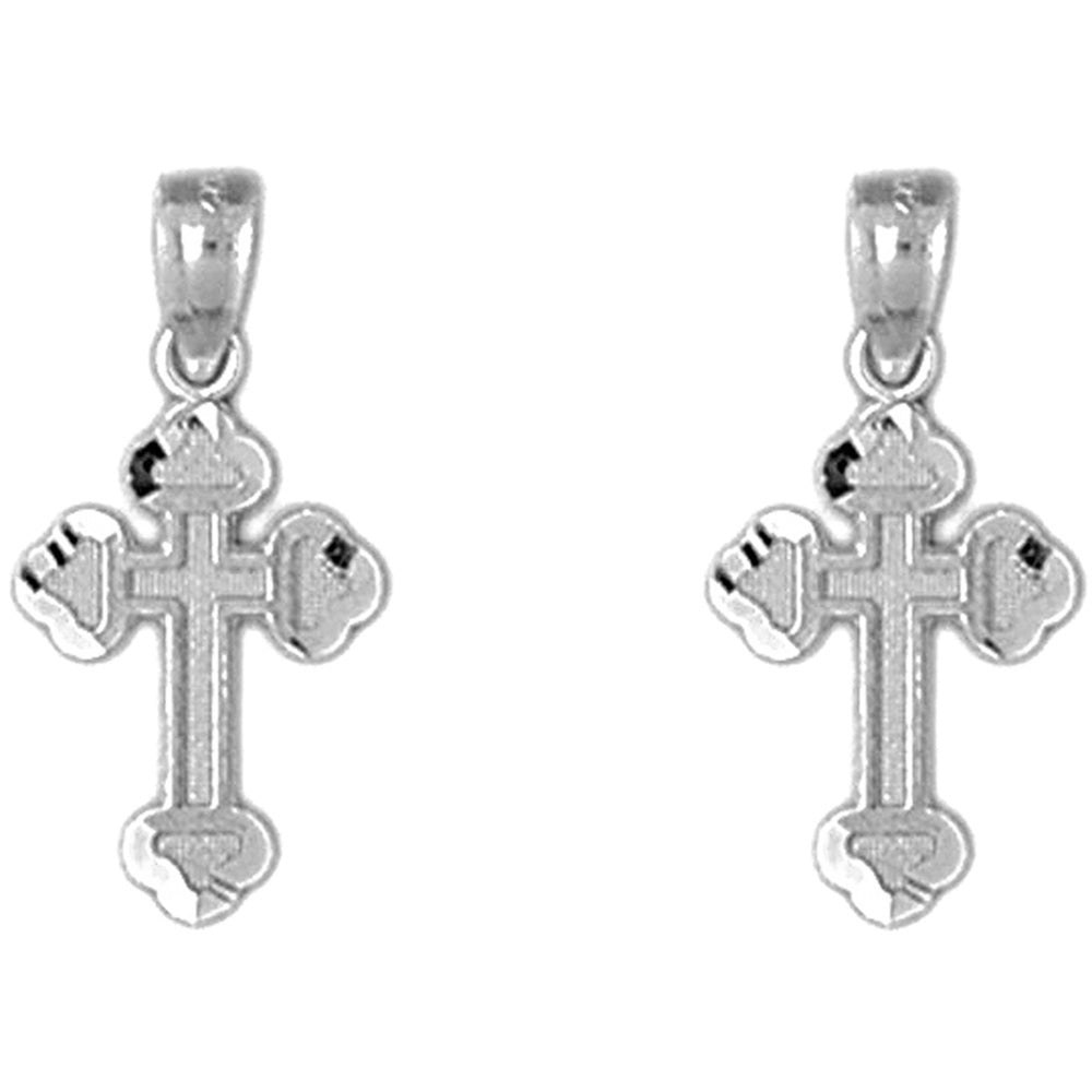 Sterling Silver 23mm Budded Cross Earrings