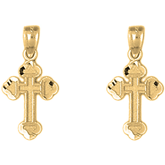 Yellow Gold-plated Silver 23mm Budded Cross Earrings
