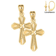 Sterling Silver 20mm Budded Cross Earrings (White or Yellow Gold Plated)