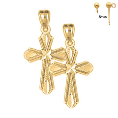 Sterling Silver 20mm Budded Cross Earrings (White or Yellow Gold Plated)