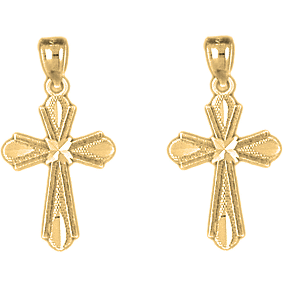 Yellow Gold-plated Silver 20mm Budded Cross Earrings