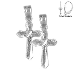 Pendientes de cruz latina de plata de ley de 20 mm (chapados en oro blanco o amarillo)