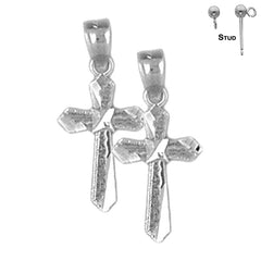 Pendientes de cruz latina de plata de ley de 20 mm (chapados en oro blanco o amarillo)