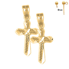 Sterling Silver 20mm Latin Cross Earrings (White or Yellow Gold Plated)