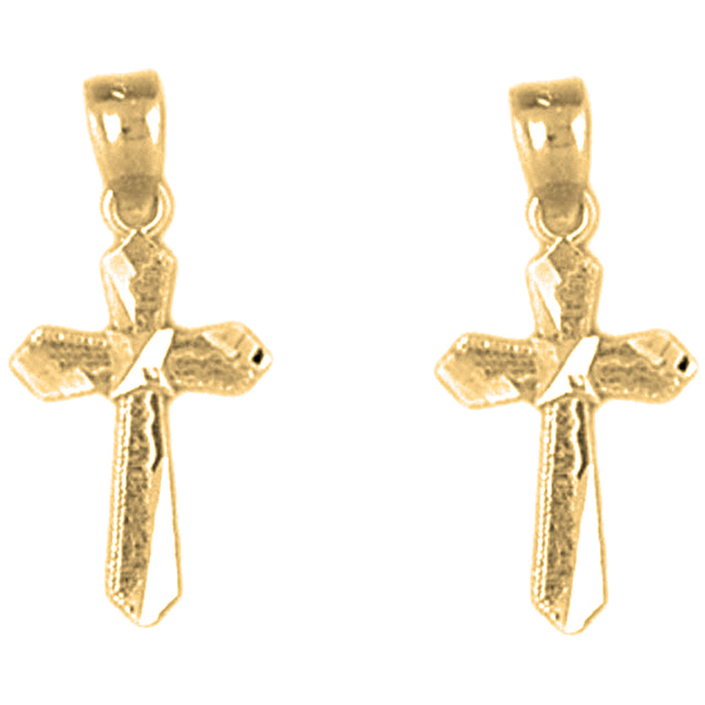 Yellow Gold-plated Silver 20mm Latin Cross Earrings