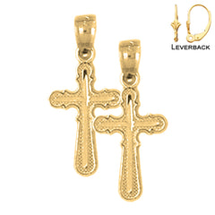 Sterling Silver 21mm Latin Cross Earrings (White or Yellow Gold Plated)